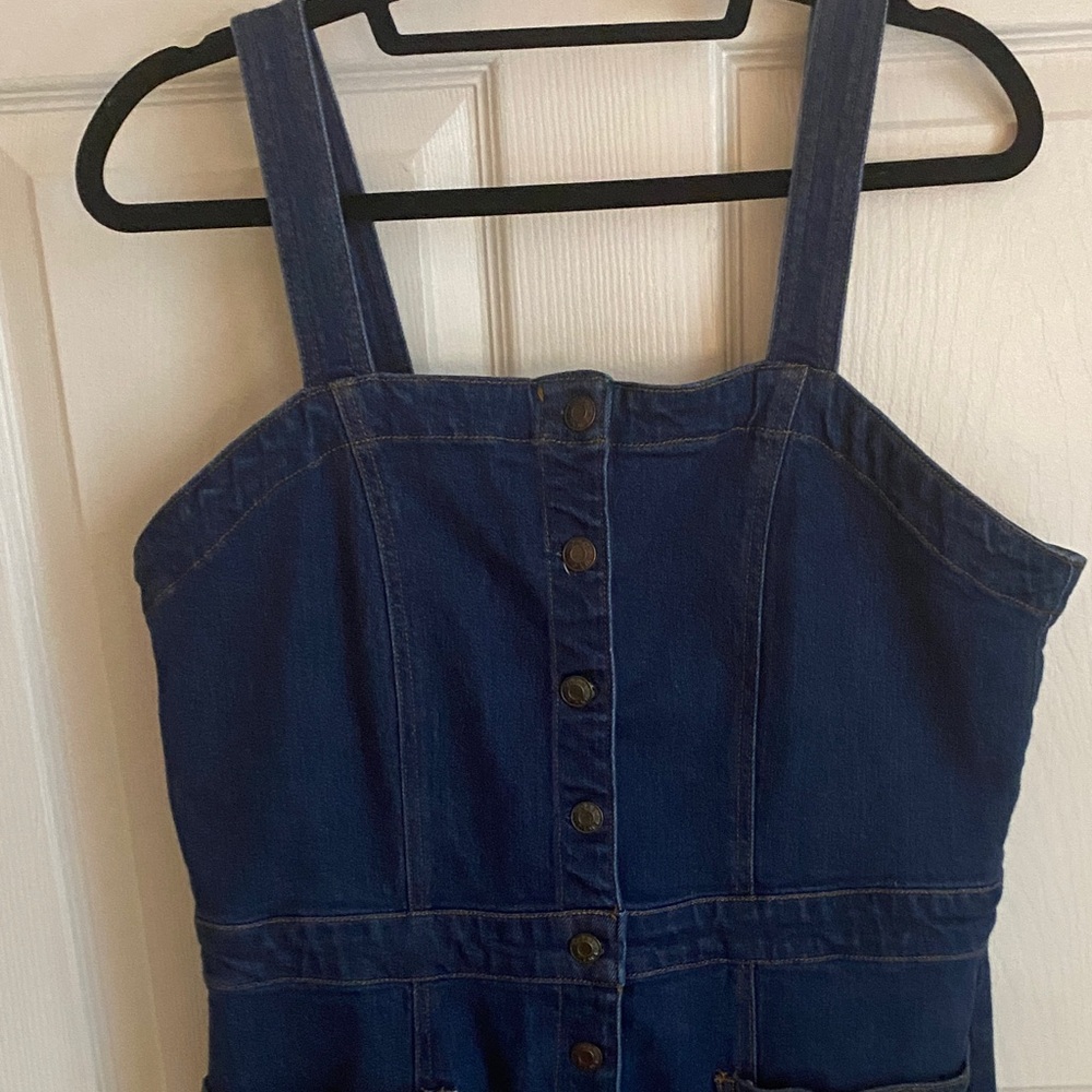 OAT Women's Fitted Denim Overall Button Dress Blue Size 14 - Picture 5 of 12